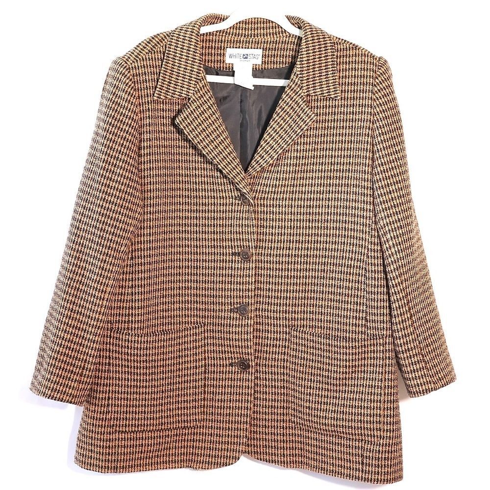 Vintage 90s White Stag Wool Blend Plaid Blazer Jacket SIZE 16W